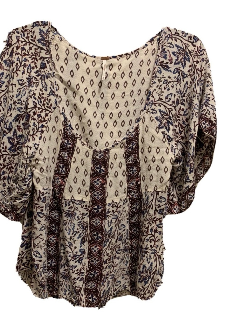 Free People Boho Floral Peasant Top Cream Purple and Brown